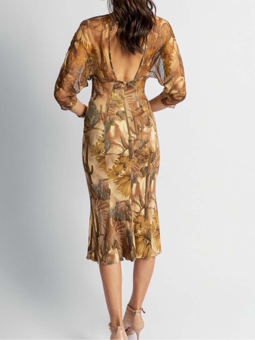 VERSACE VINTAGE SPRING/SUMMER 2006 CACTUS PRINT SILK CHIFFON DRESS - Picture 6 of 17